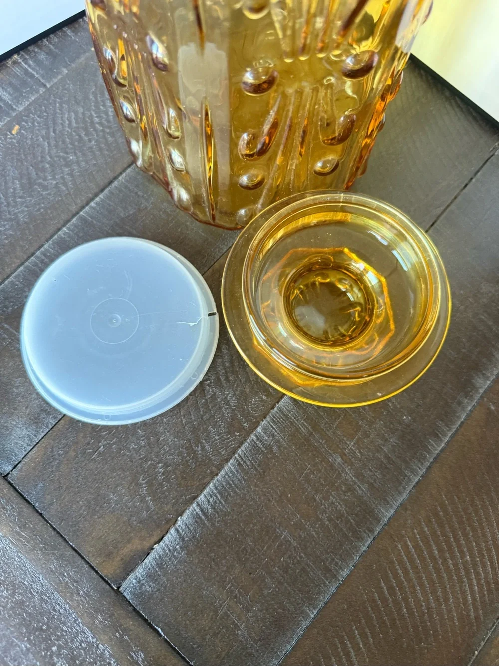 Vintage Amber Glass Jar, Amber Decorative Canister with Lid, cookie jar